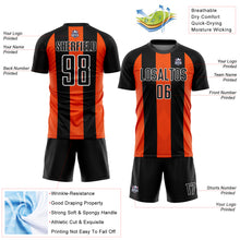 Laden Sie das Bild in den Galerie-Viewer, Custom Black Orange-White Line Sublimation Soccer Uniform Jersey