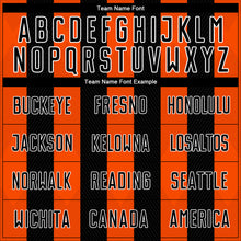 Laden Sie das Bild in den Galerie-Viewer, Custom Black Orange-White Line Sublimation Soccer Uniform Jersey