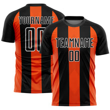 Laden Sie das Bild in den Galerie-Viewer, Custom Black Orange-White Line Sublimation Soccer Uniform Jersey