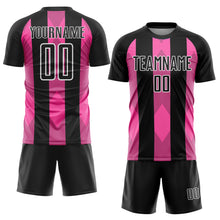 Laden Sie das Bild in den Galerie-Viewer, Custom Black Pink-White Line Sublimation Soccer Uniform Jersey