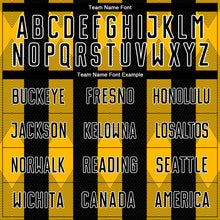 Laden Sie das Bild in den Galerie-Viewer, Custom Black Gold-White Line Sublimation Soccer Uniform Jersey