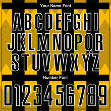 Laden Sie das Bild in den Galerie-Viewer, Custom Black Gold-White Line Sublimation Soccer Uniform Jersey