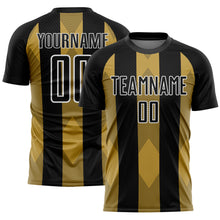 Загрузить изображение в средство просмотра галереи, Custom Black Old Gold-White Line Sublimation Soccer Uniform Jersey