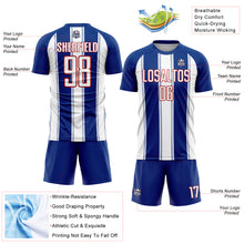 Laden Sie das Bild in den Galerie-Viewer, Custom Royal White-Red Line Sublimation Soccer Uniform Jersey