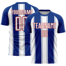 Laden Sie das Bild in den Galerie-Viewer, Custom Royal White-Red Line Sublimation Soccer Uniform Jersey