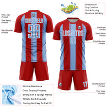 Load image into Gallery viewer, Custom Red Light Blue-White Line Sublimation Soccer Uniform Jersey