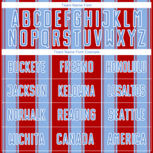 Load image into Gallery viewer, Custom Red Light Blue-White Line Sublimation Soccer Uniform Jersey