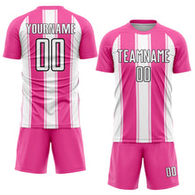Laden Sie das Bild in den Galerie-Viewer, Custom Pink White-Black Line Sublimation Soccer Uniform Jersey