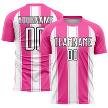 Laden Sie das Bild in den Galerie-Viewer, Custom Pink White-Black Line Sublimation Soccer Uniform Jersey