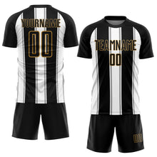 Laden Sie das Bild in den Galerie-Viewer, Custom Black White-Old Gold Line Sublimation Soccer Uniform Jersey
