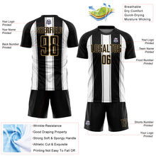Laden Sie das Bild in den Galerie-Viewer, Custom Black White-Old Gold Line Sublimation Soccer Uniform Jersey