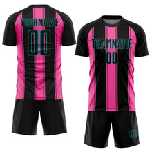 Laden Sie das Bild in den Galerie-Viewer, Custom Black Pink-Teal Line Sublimation Soccer Uniform Jersey