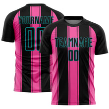 Laden Sie das Bild in den Galerie-Viewer, Custom Black Pink-Teal Line Sublimation Soccer Uniform Jersey