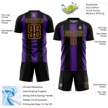 Laden Sie das Bild in den Galerie-Viewer, Custom Black Purple-Gold Line Sublimation Soccer Uniform Jersey