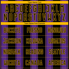 Laden Sie das Bild in den Galerie-Viewer, Custom Black Purple-Gold Line Sublimation Soccer Uniform Jersey