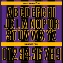 Laden Sie das Bild in den Galerie-Viewer, Custom Black Purple-Gold Line Sublimation Soccer Uniform Jersey