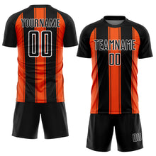 Laden Sie das Bild in den Galerie-Viewer, Custom Black Orange-White Line Sublimation Soccer Uniform Jersey