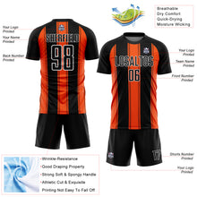 Laden Sie das Bild in den Galerie-Viewer, Custom Black Orange-White Line Sublimation Soccer Uniform Jersey
