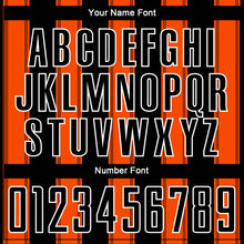 Laden Sie das Bild in den Galerie-Viewer, Custom Black Orange-White Line Sublimation Soccer Uniform Jersey