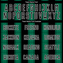 Laden Sie das Bild in den Galerie-Viewer, Custom Black Kelly Green-White Line Sublimation Soccer Uniform Jersey