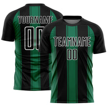 Laden Sie das Bild in den Galerie-Viewer, Custom Black Kelly Green-White Line Sublimation Soccer Uniform Jersey