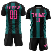 Laden Sie das Bild in den Galerie-Viewer, Custom Black Pink-Teal Line Sublimation Soccer Uniform Jersey