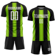 Laden Sie das Bild in den Galerie-Viewer, Custom Black White-Neon Green Line Sublimation Soccer Uniform Jersey
