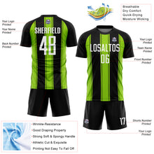 Laden Sie das Bild in den Galerie-Viewer, Custom Black White-Neon Green Line Sublimation Soccer Uniform Jersey