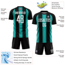Laden Sie das Bild in den Galerie-Viewer, Custom Black White-Aqua Line Sublimation Soccer Uniform Jersey
