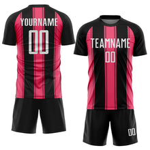 Laden Sie das Bild in den Galerie-Viewer, Custom Black White-Neon Pink Line Sublimation Soccer Uniform Jersey