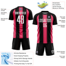 Laden Sie das Bild in den Galerie-Viewer, Custom Black White-Neon Pink Line Sublimation Soccer Uniform Jersey