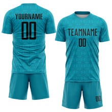 Laden Sie das Bild in den Galerie-Viewer, Custom Teal Black Geometric Shapes Sublimation Soccer Uniform Jersey