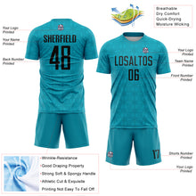 Laden Sie das Bild in den Galerie-Viewer, Custom Teal Black Geometric Shapes Sublimation Soccer Uniform Jersey
