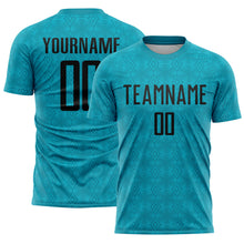 Laden Sie das Bild in den Galerie-Viewer, Custom Teal Black Geometric Shapes Sublimation Soccer Uniform Jersey
