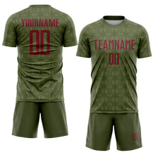 Загрузить изображение в средство просмотра галереи, Custom Olive Crimson Geometric Shapes Sublimation Salute To Service Soccer Uniform Jersey