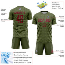 Загрузить изображение в средство просмотра галереи, Custom Olive Crimson Geometric Shapes Sublimation Salute To Service Soccer Uniform Jersey