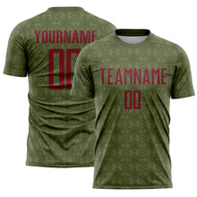 Загрузить изображение в средство просмотра галереи, Custom Olive Crimson Geometric Shapes Sublimation Salute To Service Soccer Uniform Jersey
