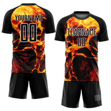 Charger l'image dans la galerie, Custom Black Gold-White Flame Sublimation Soccer Uniform Jersey