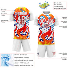 Charger l'image dans la galerie, Custom White Red-Gold Flame Sublimation Soccer Uniform Jersey