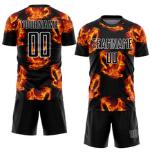 Загрузить изображение в средство просмотра галереи, Custom Black Red-Gold Bird Flame Sublimation Soccer Uniform Jersey