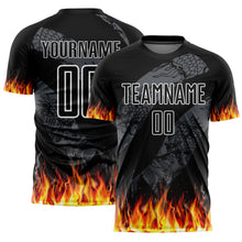 Загрузить изображение в средство просмотра галереи, Custom Black Red-Gold Flame Sublimation Soccer Uniform Jersey