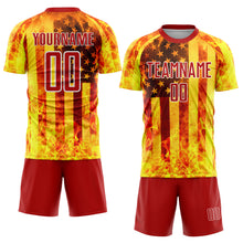 Charger l'image dans la galerie, Custom Light Yellow Red-White American Flag Flame Sublimation Soccer Uniform Jersey