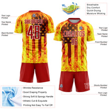Charger l'image dans la galerie, Custom Light Yellow Red-White American Flag Flame Sublimation Soccer Uniform Jersey