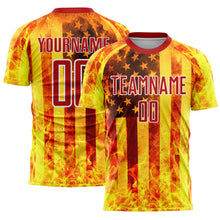 Charger l'image dans la galerie, Custom Light Yellow Red-White American Flag Flame Sublimation Soccer Uniform Jersey