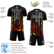Charger l'image dans la galerie, Custom Camo Black Red-Gold Flame Sublimation Salute To Service Soccer Uniform Jersey