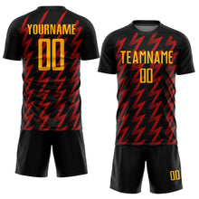 Laden Sie das Bild in den Galerie-Viewer, Custom Black Gold-Red Zigzag Shape Sublimation Soccer Uniform Jersey