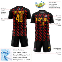 Laden Sie das Bild in den Galerie-Viewer, Custom Black Gold-Red Zigzag Shape Sublimation Soccer Uniform Jersey