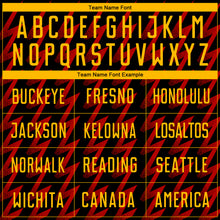 Laden Sie das Bild in den Galerie-Viewer, Custom Black Gold-Red Zigzag Shape Sublimation Soccer Uniform Jersey