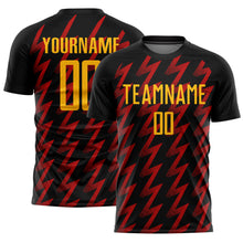 Laden Sie das Bild in den Galerie-Viewer, Custom Black Gold-Red Zigzag Shape Sublimation Soccer Uniform Jersey
