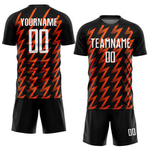 Laden Sie das Bild in den Galerie-Viewer, Custom Black White-Orange Zigzag Shape Sublimation Soccer Uniform Jersey